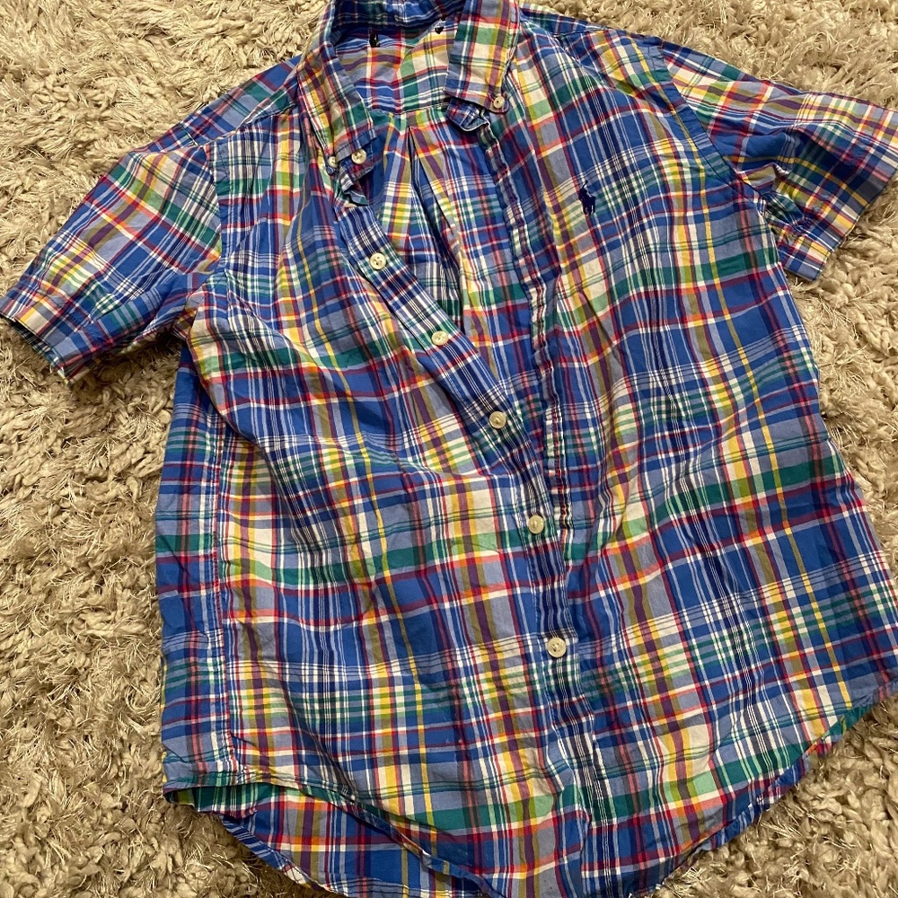 Polo Ralph Lauren blue and yellow plaid button down shirt size 8 Small